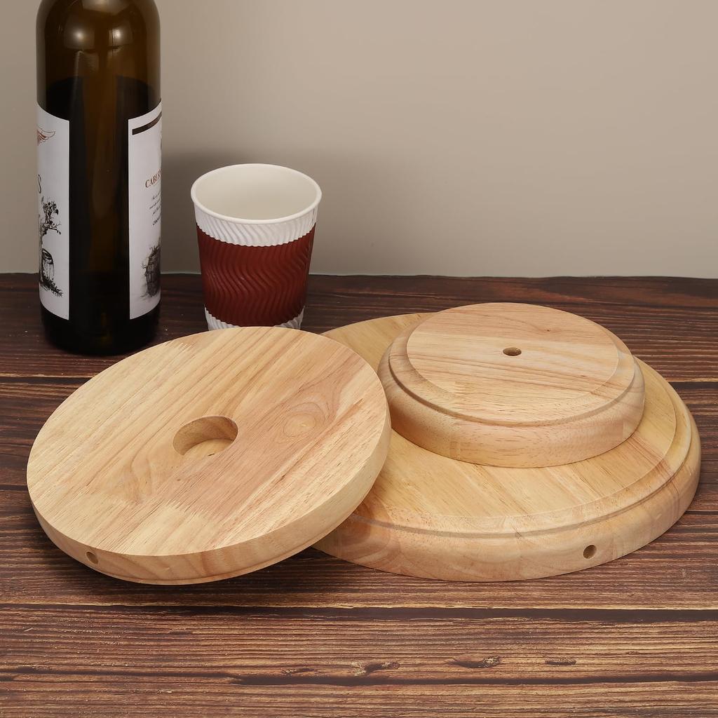 PATIKIL 8.5" x 1.3" Wooden Lamp Base, 2 Pieces, Round Solid Wood Base, Wooden Desk Lamp Display Stand, Bedroom Bedside Table Lamp Replacement DIY