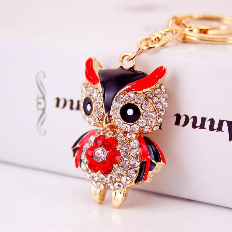Adorable Cartoon Rhinestone Owl Keychain For Women Cute Animal Metal Keyring
