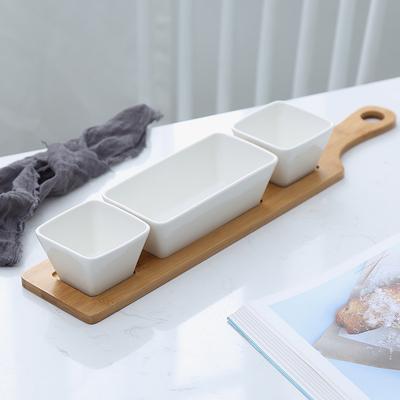 Five-piece set Fruits Platter Serving Trays Creative Ceramic Dish Plates for Snacks/Nuts/Desserts Eco Natural Bamboo Tray