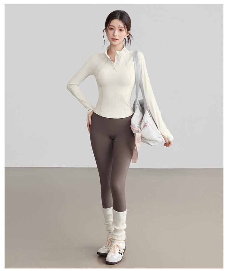 Women's Half-Zip Long Sleeve Stand Collar Yoga and Running Fitness Top