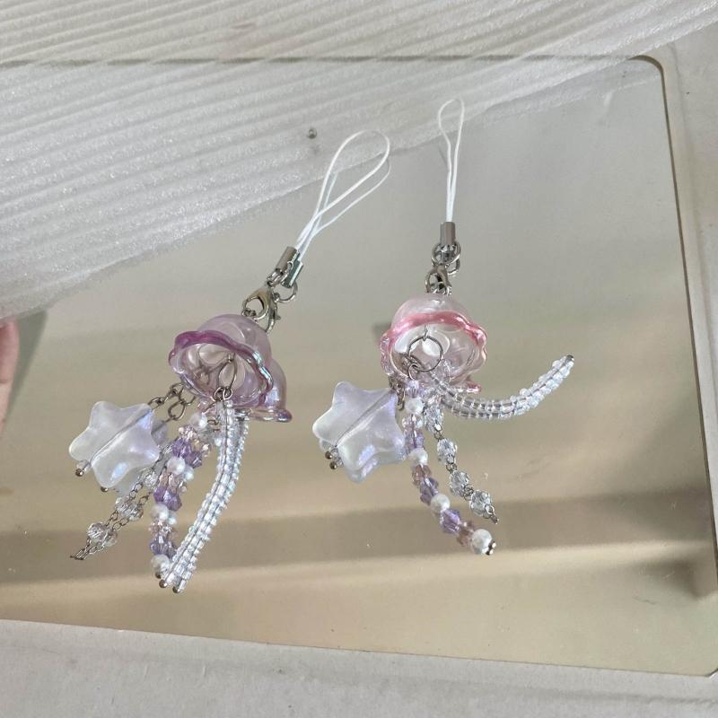 Cute Jellyfish Star Charm Phone Chain for Women Girls Handmade Beaded Keychain