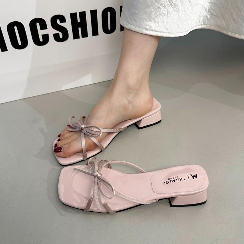 Low-heeled Bow Slippers Women's Summer Wear New with Skirt Temperament Sandals Open-toe Sandals