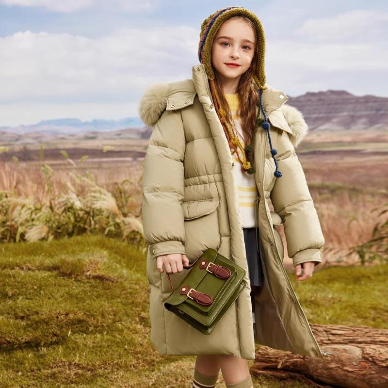 Girls' Down Cotton-padded Jacket Mid-length Winter Thickened Coat for Children