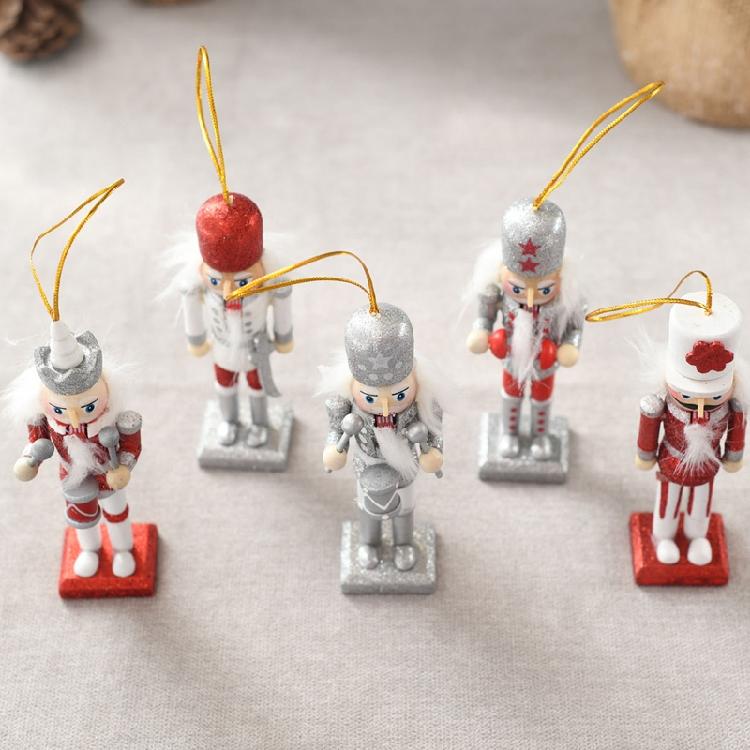Christmas Wood Nutcracker Soldier Pendants 4pcs/set Xmas Tree Festival Holiday