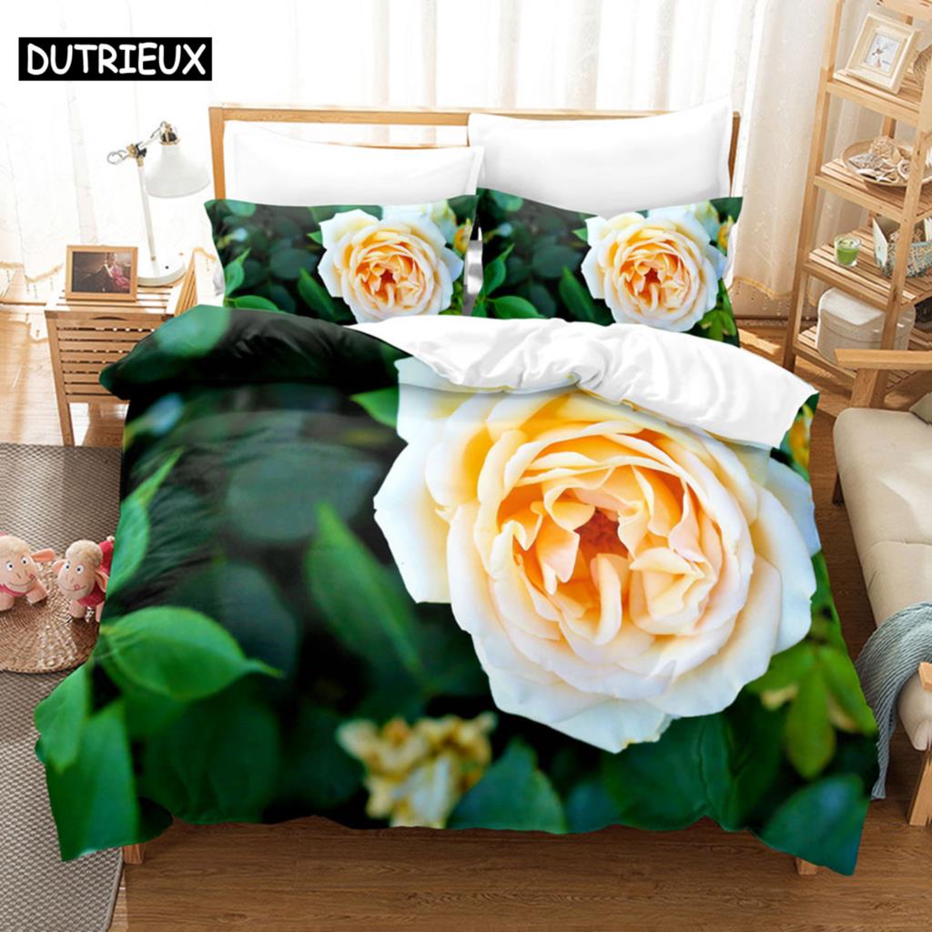 Pink Flower Duvet Cover and Pillowcases Set King Size 220x240 Double Bed Single 3D Queen Bedding Sets Pink Full Twin Quilt Linen