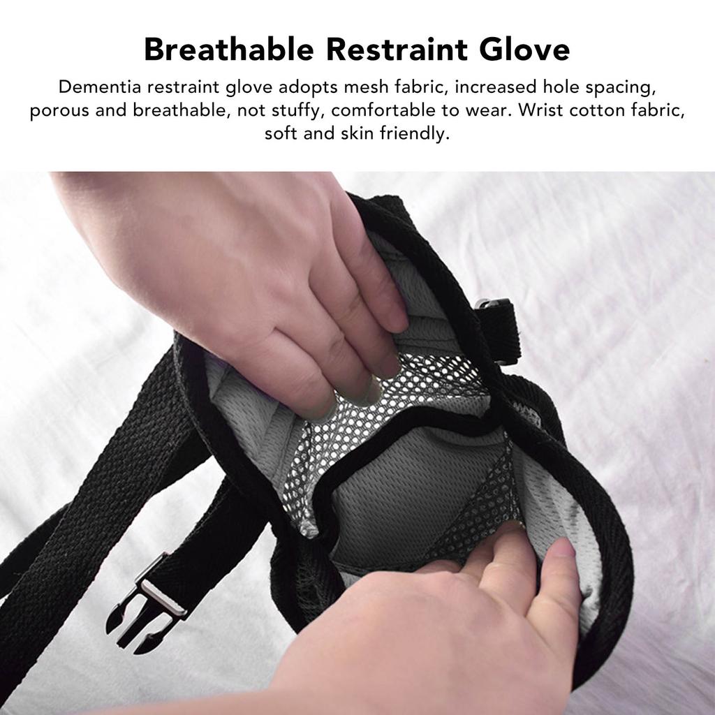 Netz Demenz Handfesselhandschuh Atmungsaktiv Verstellbar Sicherheitskontrollhandschuh für ältere Menschen Grau