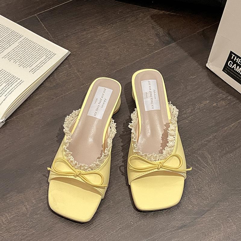 Coarse heel bow shoes women's summer outer wear holiday open-toed slope heel cool slippers
