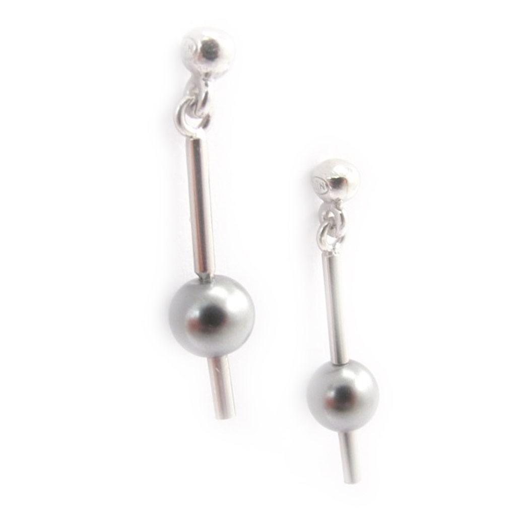 Les Trésors De Lily [J9585] - Silver 'Perla' Silver Gray Earrings - 18x5 Mm