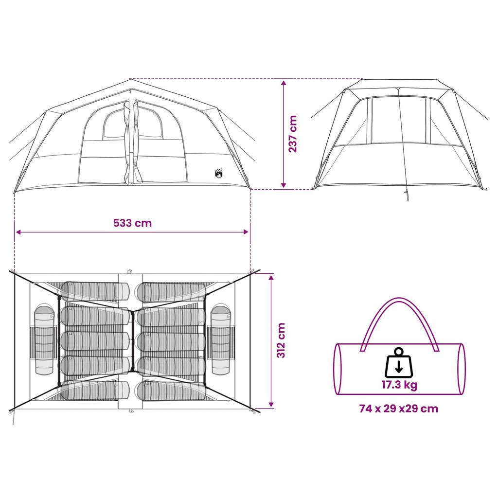 Family Tent Blue 533 x 312 x 230 cm
