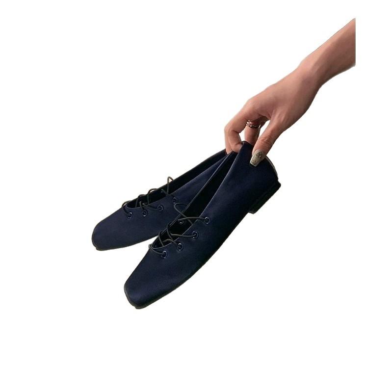 French Niche Design Cross-strap Ballet Shoes Women's 2025 New Satin Square Head Flat Mary Jane Shoes