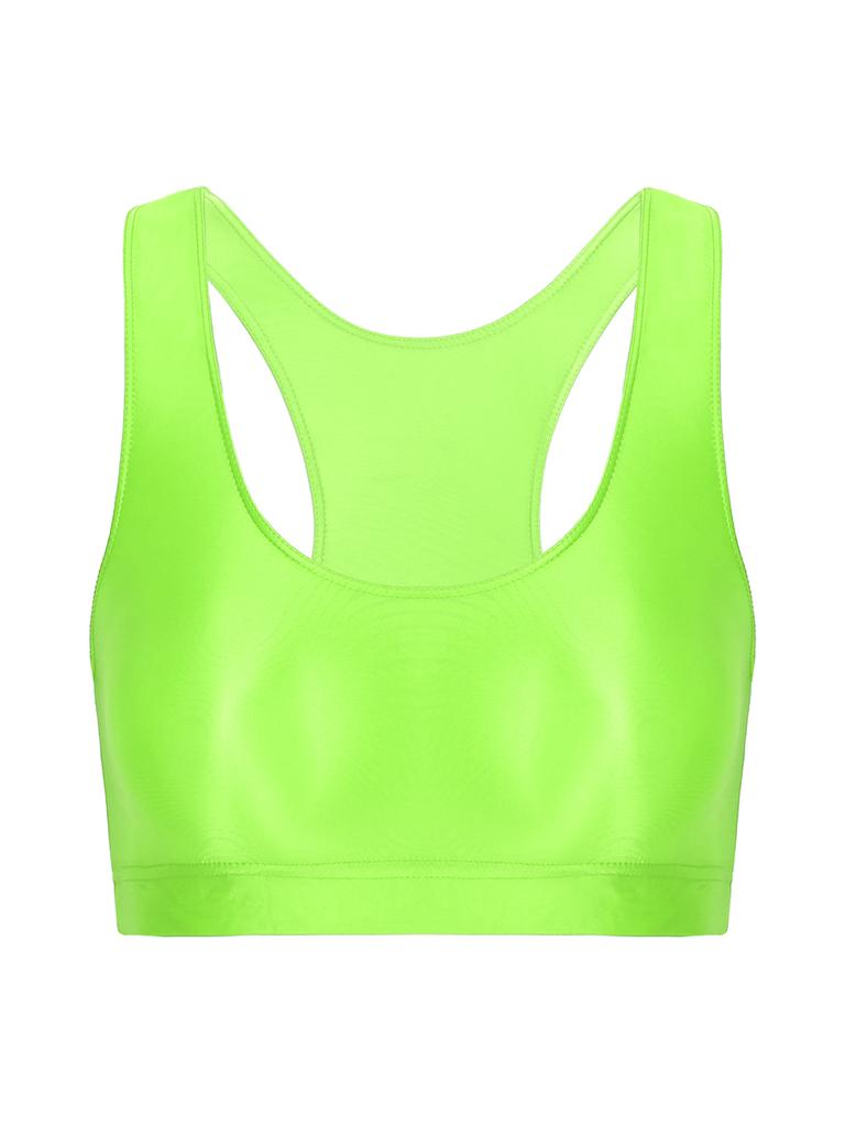 Dámský lesklý tílko s U výstřihem, bez rukávů, zkrácená vesta, jednobarevný design, sportovní, fitness, jóga top