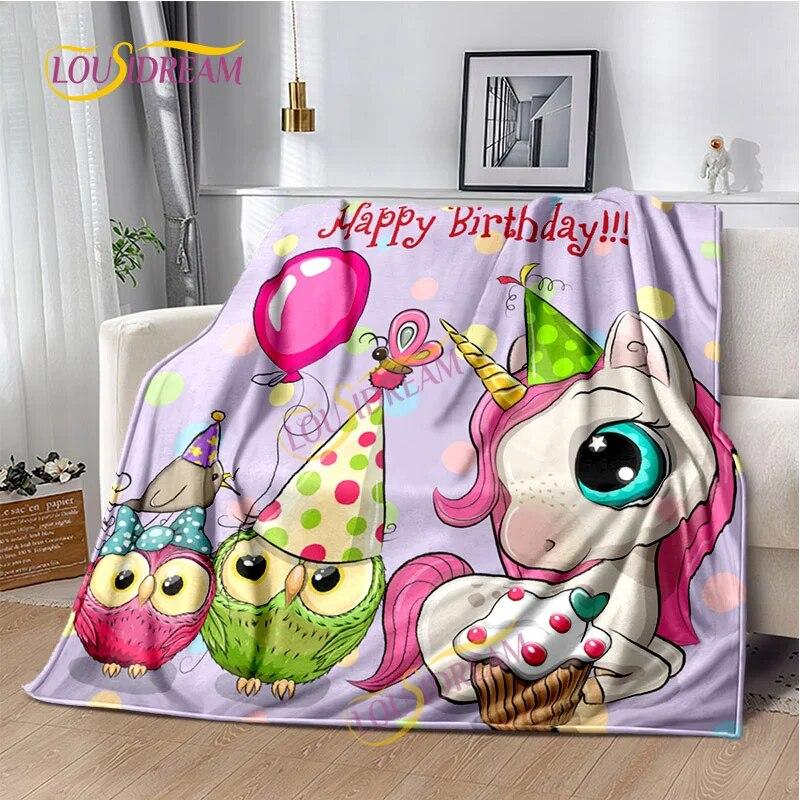 Einhorn-Cartoon, waschbare Decke, Nickerchendecke für Kinder, vier Jahreszeiten, Sofa, Bett, warme Decke, anpassbar, personalisiertes Geschenk.