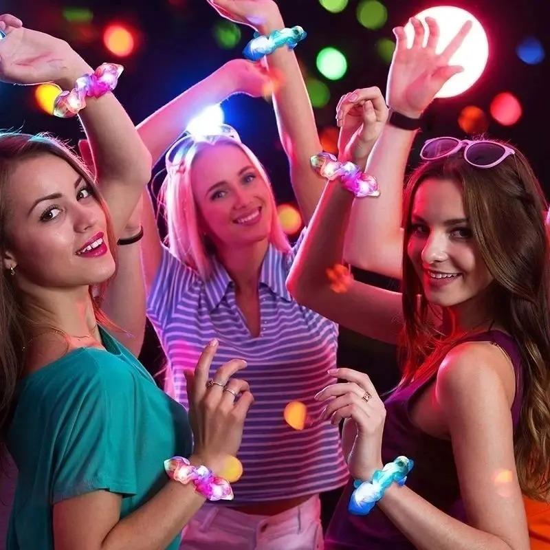10KS Svítící ve tmě LED gumičky do vlasů Saténové gumičky do culíku pro dívky Noční párty Festival Rave Pódiové vystoupení Vlasové doplňky