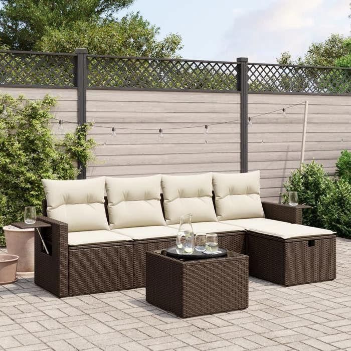 VidaXL Salon de Jardin avec Coussins 6 pcs, Canapés de Patio, Ensemble de Meubles, Mobilier de Terrasse Exterieur, Marron 3263789
