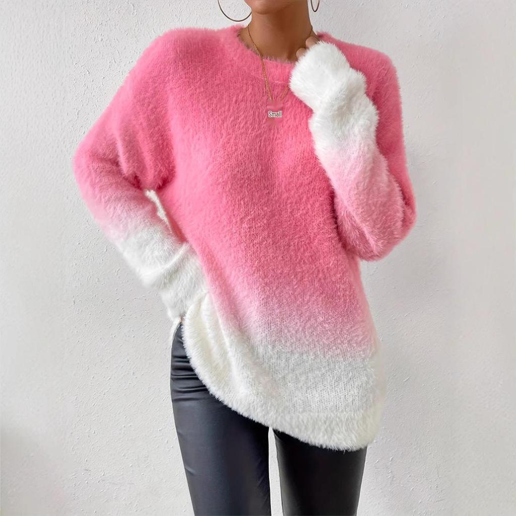 Elegant Women's Wool Gradient Knit Sweater - Autumn/Winter Collection, Round Neck