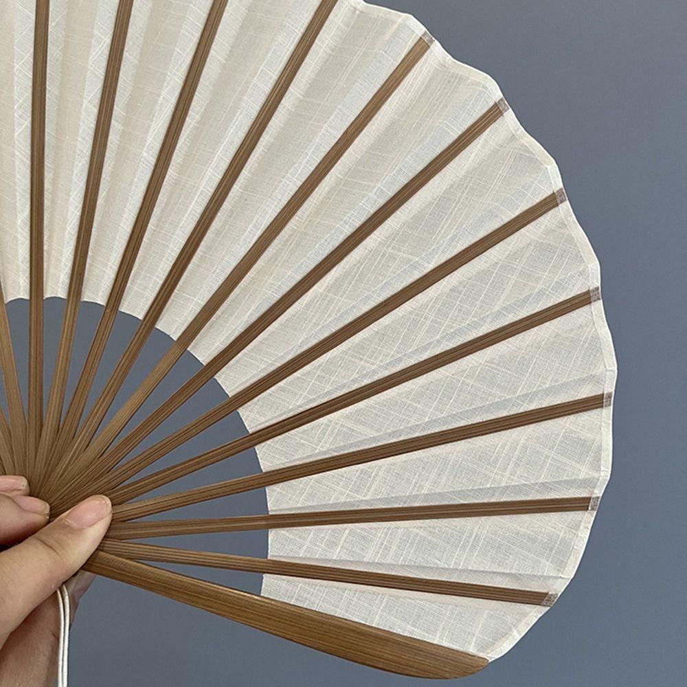 Solid Color Folding Hand Fan Cotton Linen Cloth Dance Fan Creative Retro Handheld  Fan  Gift Giving