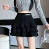 Cotton Blended High Waist Cake Skirt With Ruffle Details For Autumn Winter Fashion