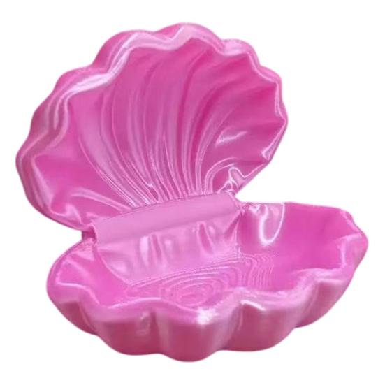 3D Printed Pearl Shell Jewelry Box with Dust-Proof Flip-Top Cover Durable Anti-Fall Design Compact Organizer for Rings Earrings Necklaces White Pink