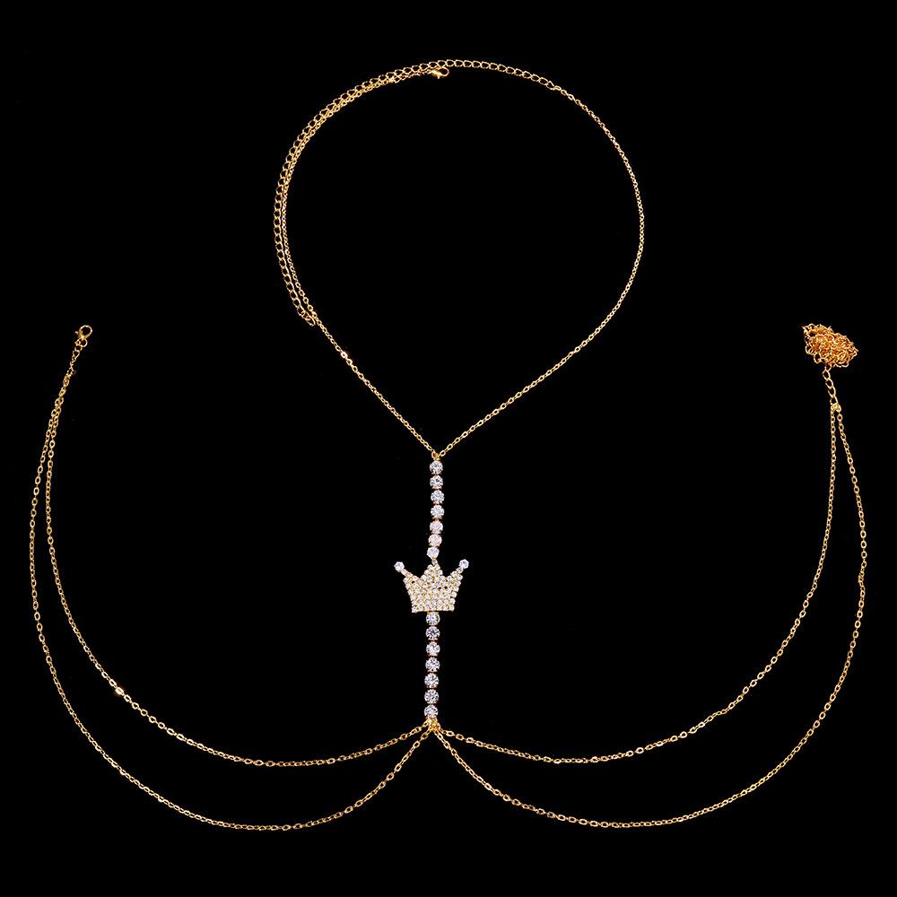 Chaîne de Corps Bikini Sexy pour Femme Une Pièce Strass Paillettes Bling Glacé Zirconium CZ Couronne Chaîne de Soutien-gorge Bijoux de Corps