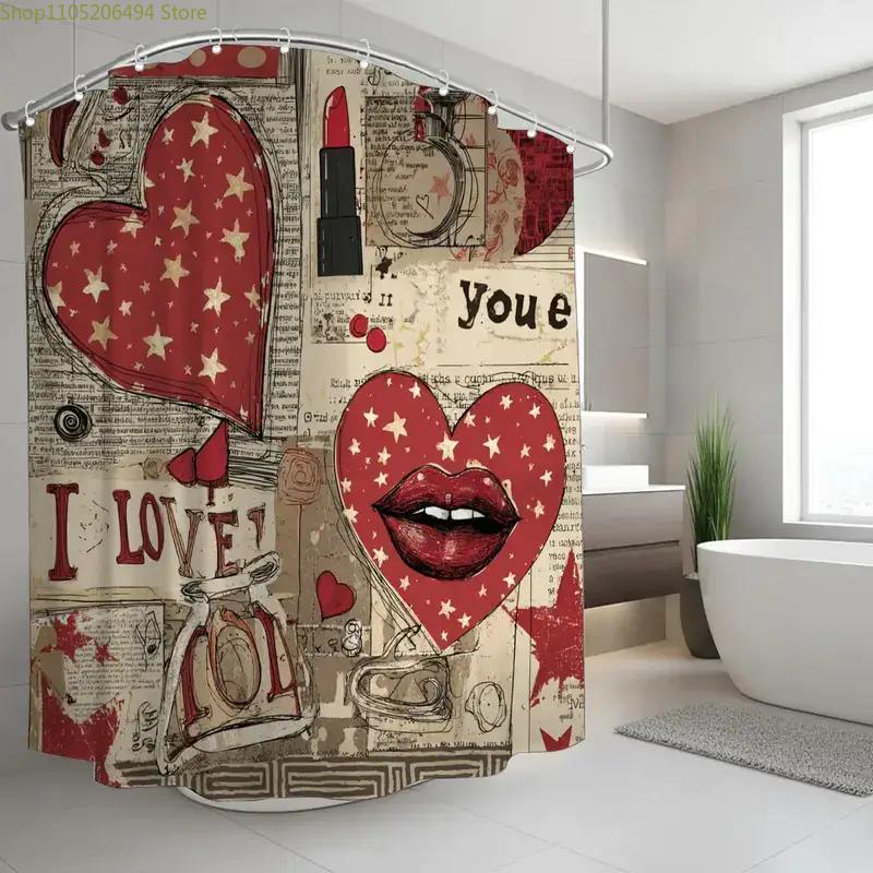 A Bathroom Shower Curtain, Valentine'S Day Love Letter Post Office, Vintage Party Shower Curtain, Washable Polyester Fiber Cur