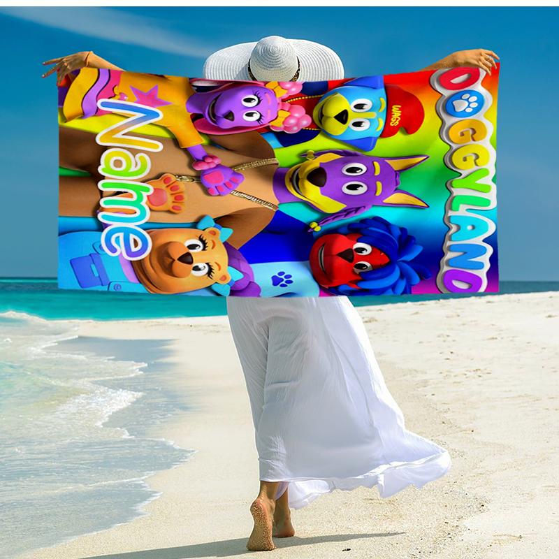 Custom Name Ultra-Soft Beach Towel with Doggyland Theme,Ideal for Pool - Camping, Diving - Perfect Travel Essential, Vibrant Beach Towel.