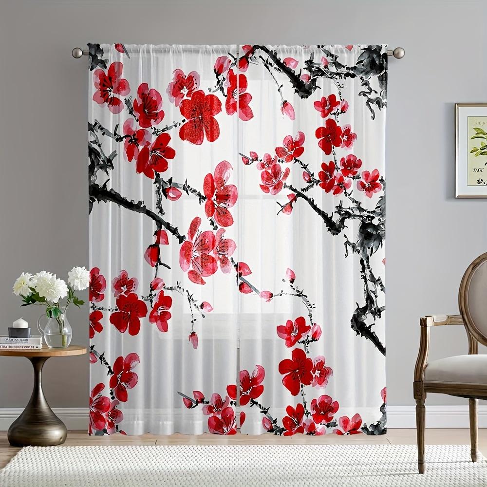 Set Of 2 Chinese Red Plum Blossom Curtains Stylish Print Living Room Bedroom Study Design Made Polyester Great Window Treatment