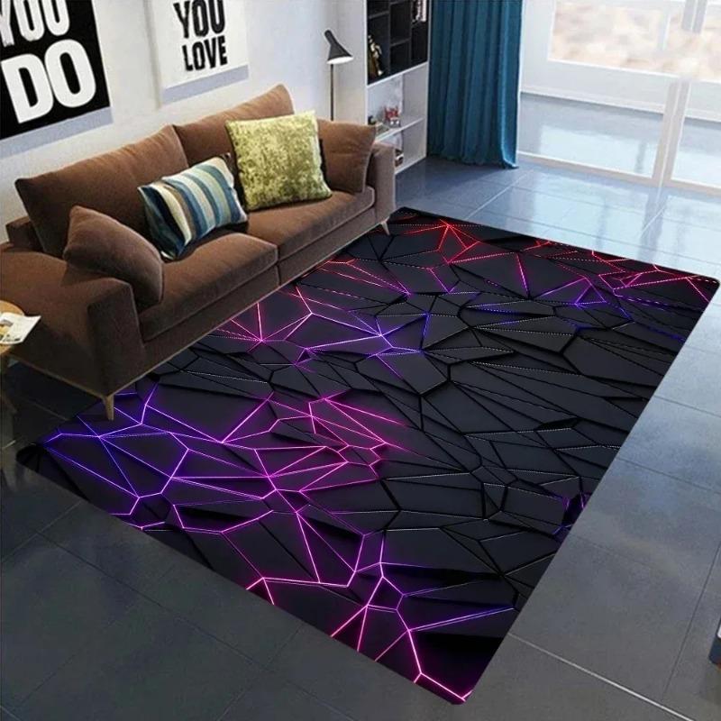 3D Geometric Carpet Neon Lights Rugs Hexagons Carpet for Home Play Gaming Room Decor Livingroom Bedroom Teens E-Sport Rug Mat