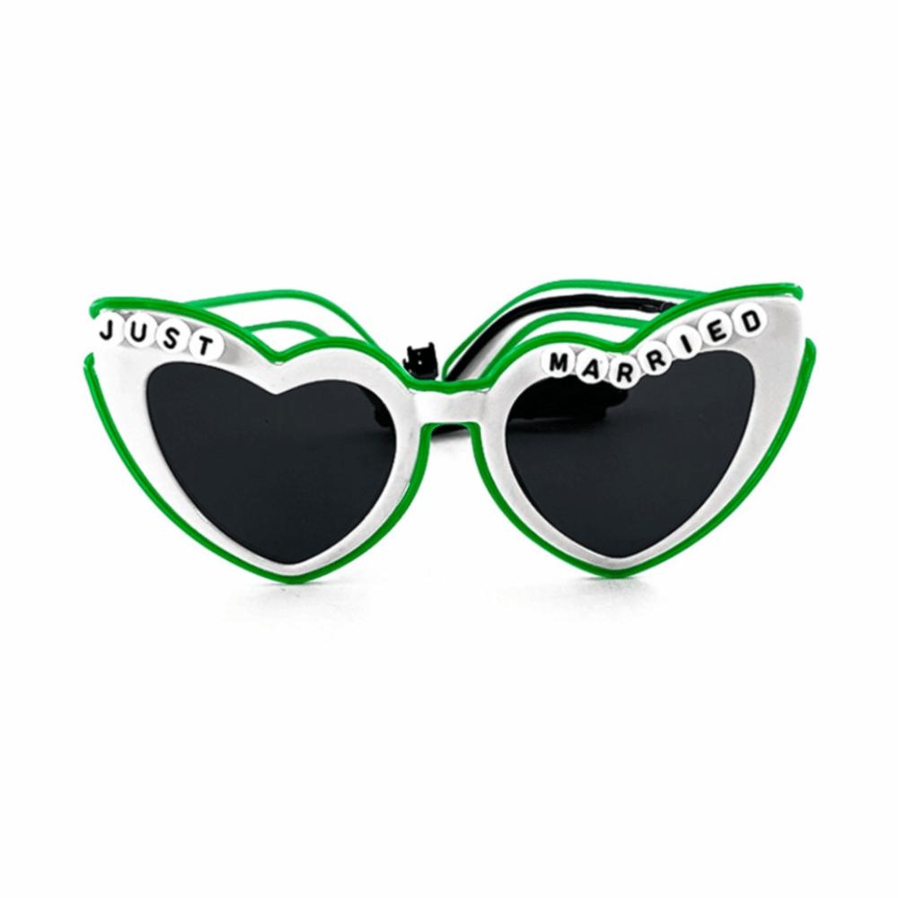 

Heart Shaped Just Married Glasses White Glowing Heart Glasses Surprise Light Up Sunglasses Dark Green Heart Glasses