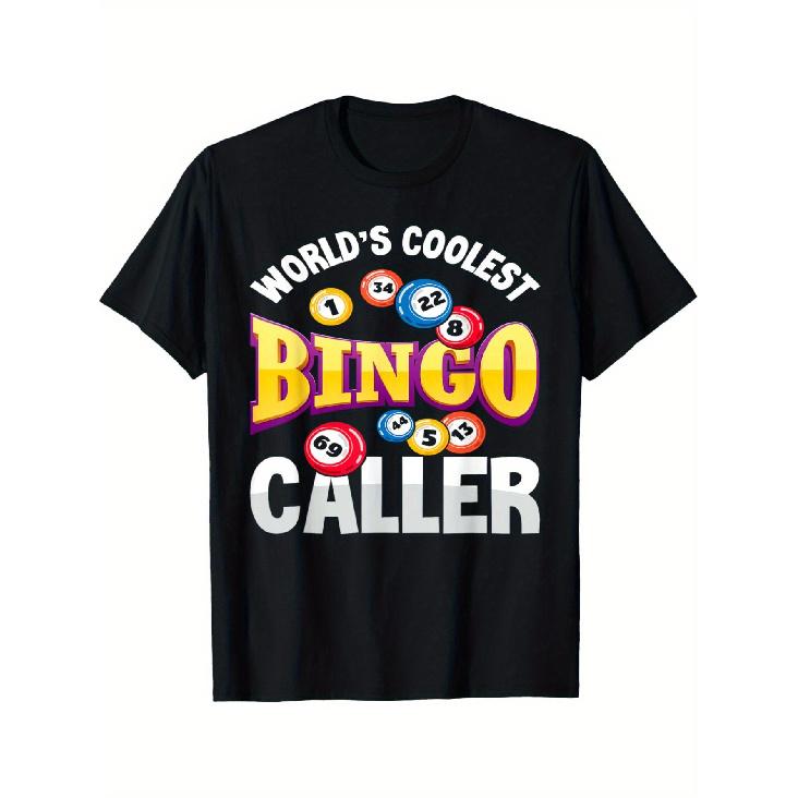 Men s Bingo Caller T-Shirt - World s Coolest Bingo Number Caller with Bingo Print (B1-B90) - 100% Cotton Loose Fit Retro Bingo Game Party Outfit - S