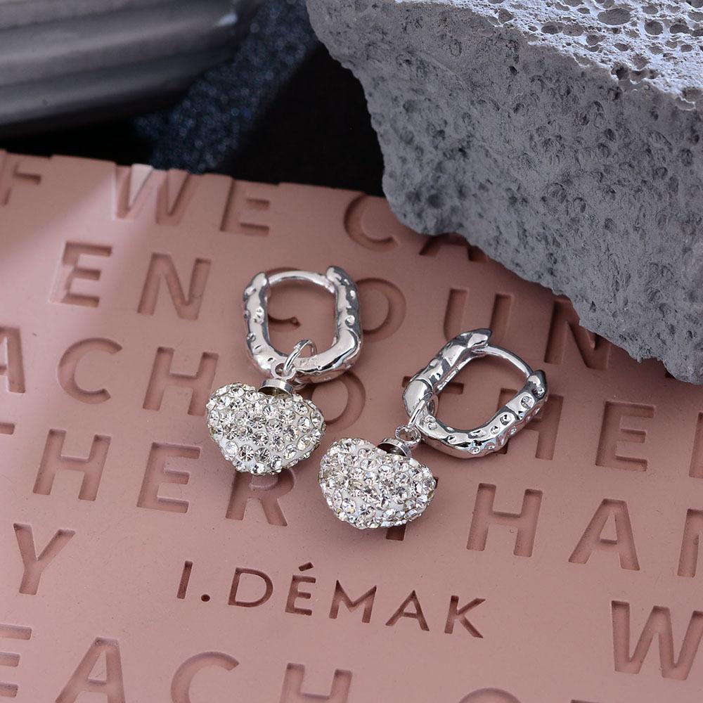 Cold Wind Light Luxury Diamond-Set Love Earrings Women'S Niche Design Exquisite High-End Texture Ear Buckles Earrings