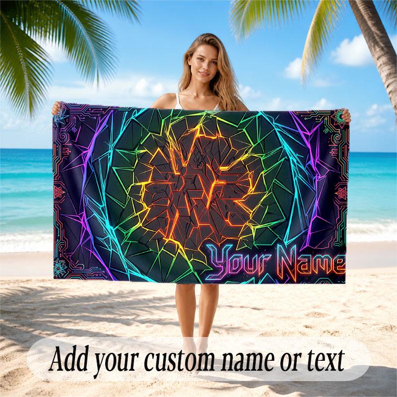 Abstract Geometric Theme Soft Beach Towel Personalized Custom Name Text Towel Portable for Beach Pool Travel