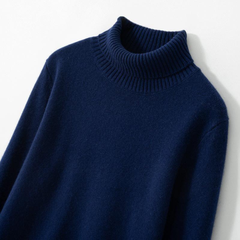 Men's Cashmere High Neck Loose Fit Sweater - Autumn/Winter Plus Size, Solid Color Wool Knit