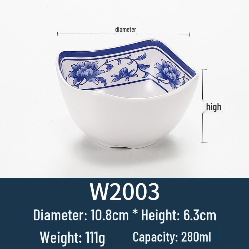 Melamine Blue & White Porcelain-Style Small Bowl for Seasoning, Rice, Porridge, Soup - Ideal for Hotels & Restaurants