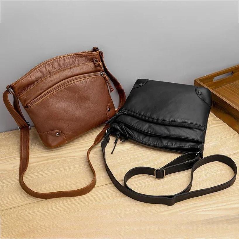 Women's Crossbody Bag Soft Leather New Women's Retro Large Capacity Multi Compartment Single Shoulder Bag Multi Pocket