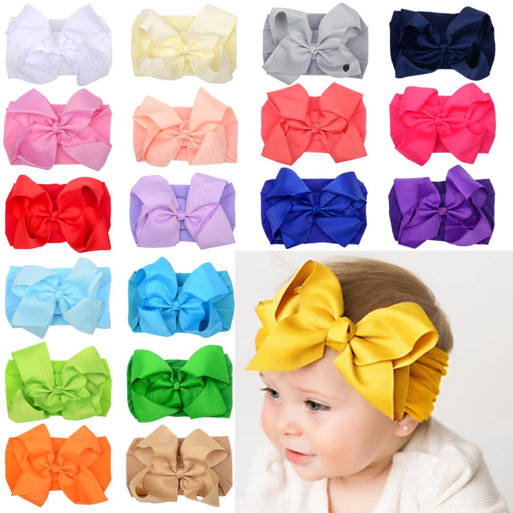 European 6-Inch Elastic Baby & Parent-Child Headband - Solid Color Bow Nylon Hair Accessory