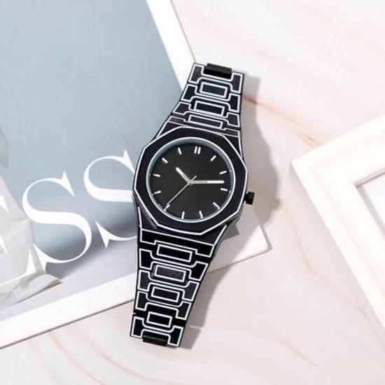 Manga-style mens wristwatch octagonal luminous quartz type 3ATM waterproof analog display removable strap reinforced glass comic-style markings watch