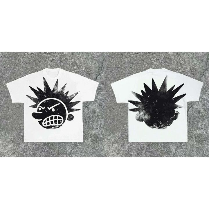 Street Gothic Retro Cotton ShortSleeved TShirt for Summer Loose Fit Comedy Casual Cutesy Round Neck Y2K Style