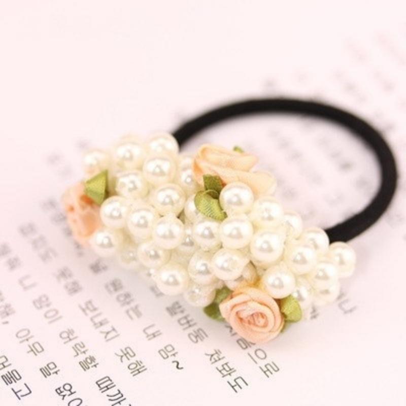 

Girls Hair Accessories Rustic Small Fresh Flower Beaded Pearl Headband Rubber Band Tousheng Elastic Hair Bands слоновая кость