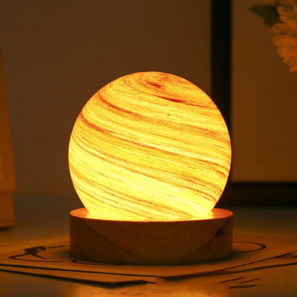 Luminous Glass Sphere 80MM LED Night Light With Wooden Stand Crystal Ball  Bedroom