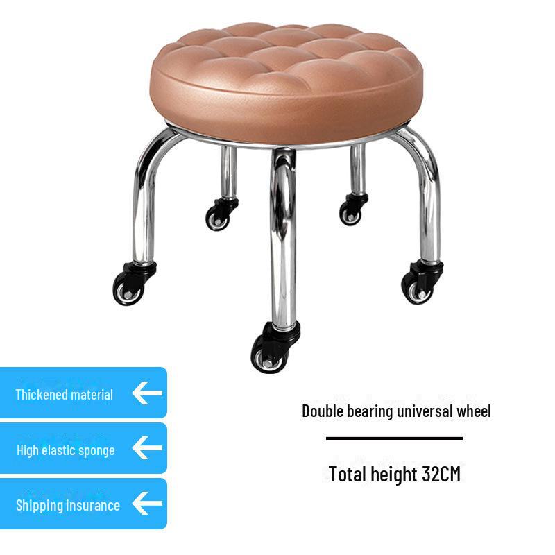 Silent Mobile Beauty Stool with Universal Wheels - Multifunctional, Low-Profile, Round Design for Home or Studio Use.