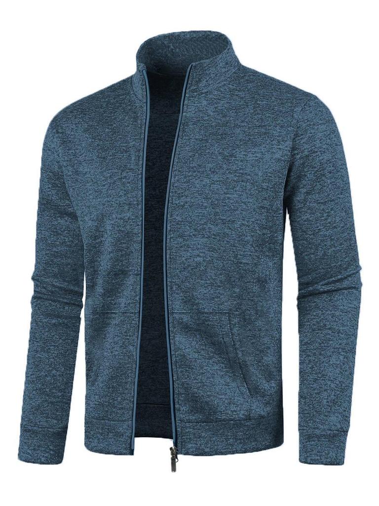 Men's Long Zipper Knitted Sweater Coat – Autumn & Winter Fleece, Trendy, Plus Size.