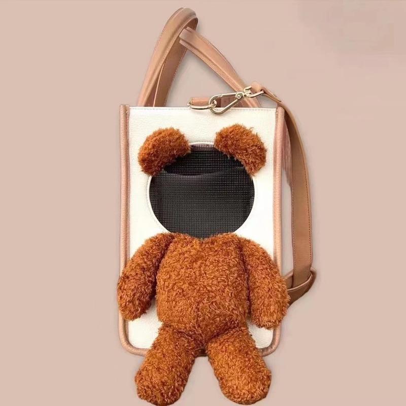 Portable Cute And Large-Capacity Pet Bags For Going Out The Bear Plush Dog Shoulder Bag Allows The Pet To Show Its Head