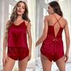 2 Pcs/Set Women Vest Shorts Suit V Neck Sleeveless Lace Back Top High Waist Short Trousers Homewear Loungewear Outfit Summer Sleepwear