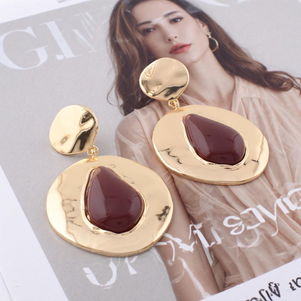 Exaggerated Retro Gold Color Irregular Geometry Teardrop-shaped Resin Amber Dangle Earrings for Women Fashion Designer Jewelry