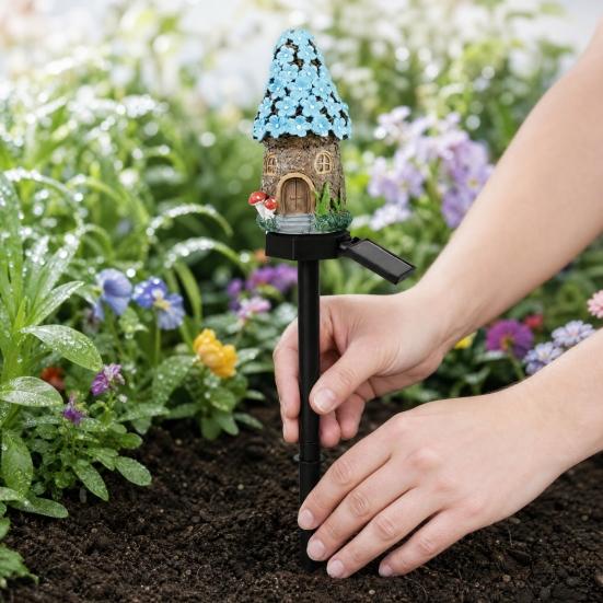 Mushroom Solar Lights, Mushroom House Statue, Fairy Cottage Garden Stake Lights, Waterproof Outdoor Landscape Lights for Yard Patio Lawn Pathway