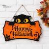 Halloween Yard Hanging Signs Wooden Door Plaque, Printed Black Cat Pumpkin Castle Spider Web Front Creative Gifts Sign, Waterproof Ornament for Indoor