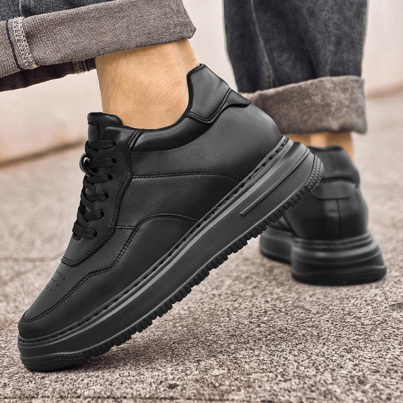 Men's Height Increasing Platform Shoes - 6CM Lift, Thick Sole, Cowhide Surface, Sports-Inspired, Fashionable Casual Footwear for Spring and Autumn