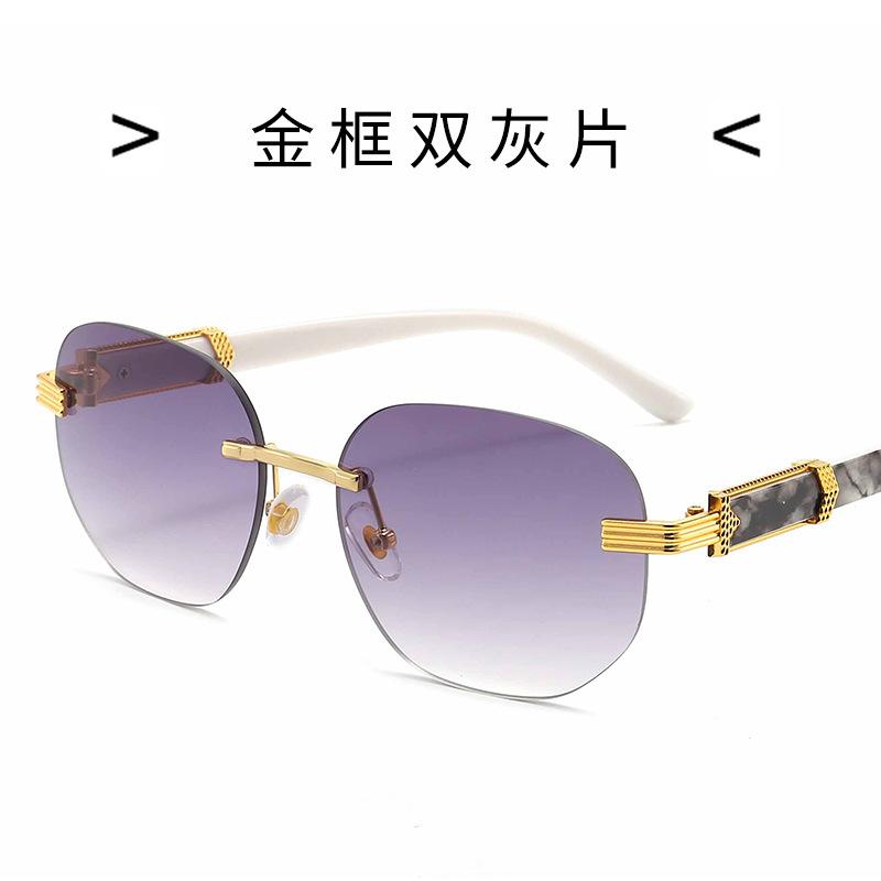 New fashion ellipse rimless sunglasses for men hip hop frame women eyewear uv400 marble grain sun glasses Luxury vintage