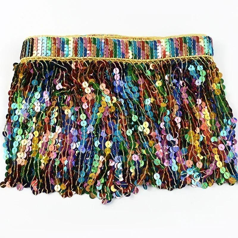 Meetee 1/2/3 Yards 16cm Paillettenfransen Quasten Ethnisches Spitzenbesatzband Fransen Latin Dance Rock Bekleidungsverzierung Nähzubehör
