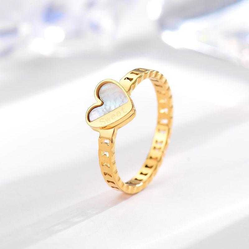 Titanium Steel White Shell Love Ring Korean Version Couple Ring Ins Sense Ring Women's Trendy Jewelry